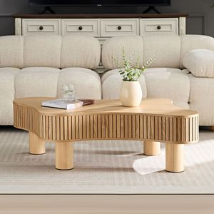 42.52-Inch Modern Wooden Handcraft Drum Design <b>Small</b> Sturdy Irregular Shaped Coffee <b>Table</b> for Living Room - Product Image 1