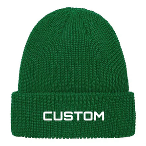 Bonnet Vert Personnalisé 100% Acrylique Tricoté – Casquette d'Hiver Unisexe Décontractée pour Adultes, Couleur Unie avec Revers - Product Image 6