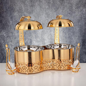 Calentador de Comida Tipo Buffet de Lujo, Redondo, Plateado, con Acabado Espejo, de Acero Inoxidable, con Detalles Artísticos Árabes, Unidad Individual - Product Image 2