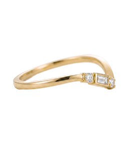 Manufacturing Baguette & Round Lab Grown Diamond 14K Solid Gold V Shape Ring Curved Chevron <b>Wedding</b> Band Unique Minimalist Ring - Product Image 4