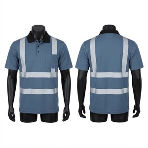 Camisa de Trabajo Transpirable de Lona de Poliéster Premium, 180 GSM, Azul Grisáceo, Negro, Cuello con Cinta Reflectante, Logotipo Personalizado en la Parte Delantera, Camisa Corta para Hombre - Product Image 1