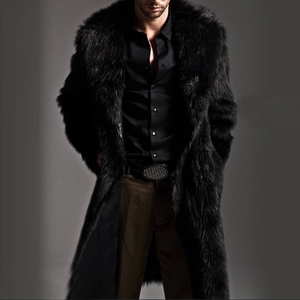 <b>Mens</b> Luxurious Fluffy Faux Fur Custom Artificial Fleece Fur <b>Jacket</b> Thick Winter Warm <b>Men</b> Fox Fur BlackBrown <b>Long</b> Coat - Product Image 3