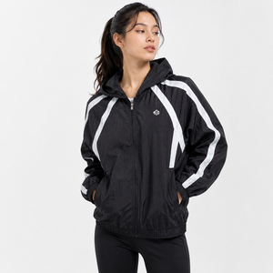 Chaqueta Deportiva con Capucha, Diseño de Rayas Blancas y Negras, Cierre Frontal con Cremallera, Ligera, Resistente al Viento, de Poliéster, Unisex, para Primavera - Product Image 1