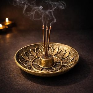 Brûleur d'encens en laiton avec motif de lotus pour une utilisation religieuse et d'aromathérapie - Product Image 1