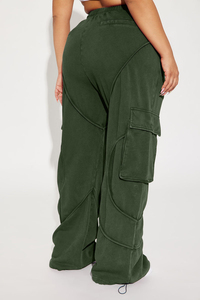 Pantalones de chándal anchos de forro polar para mujer, de corte holgado, con cordón, largo completo, cintura elástica, lavado ácido, transpirables y ecológicos - Product Image 3