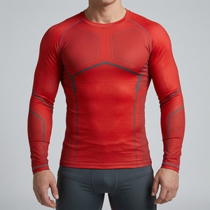 Men Custom Long Sleeve Front Logo Fitted O-Neck Compression Sporty Solid Jersey Quick Dry T-Shirt - Product Image 6