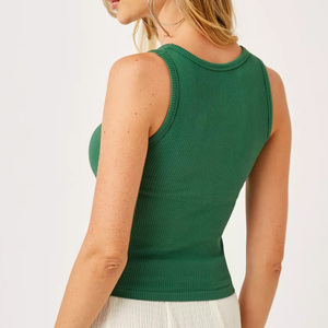 Camiseta sin mangas de punto acanalado informal para mujer, de longitud regular, de secado rápido, transpirable, ecológica, con cuello redondo, de spandex/algodón, para verano. - Product Image 4