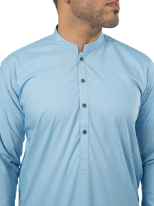 Traje Salwar Kameez Azul Cielo para Hombre, Estilo Kurta, Cuello Mao, Semi Formal, Ropa Étnica - Product Image 6