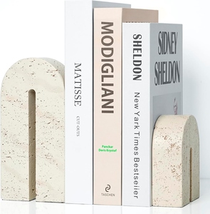 Minimalist Stone Bookends Geometric Shape Marble Material 2Pcs Decorative <b>Shelf</b> Accessories - Product Image 4