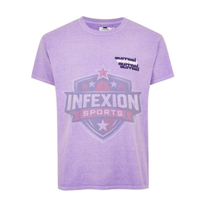 Camiseta surrealista de manga corta para hombre, color morado, cuello redondo, algodón, informal, con estampado de letras y logotipo frontal - Product Image 4