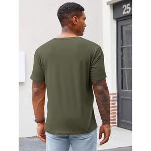 Tops informales de verano 2025 para hombre, camisetas básicas de manga corta con músculos, bolsillo, cuello en V, elástico acanalado, tela ligera de 280 gramos - Product Image 4