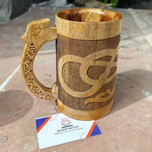 Tazas de madera talladas a mano con nuevo diseño grabado, estilo Vikingo, Ragnarok, Odín, Freyja, Ragnar, Nórdico, para LARP - Product Image 4