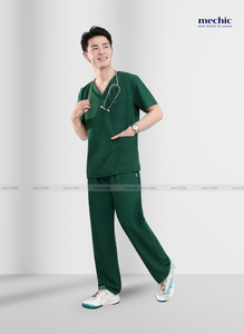 Conjunto de Uniforme Médico para Hombre, Cuello en V, Color Verde, Manga Corta, Pantalones de Algodón y Poliéster, para Hospital - Product Image 3
