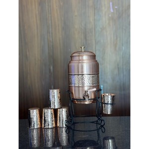 Classic Handcrafted Pure Copper Water Dispenser Vessel with Lid for Kitchen Dining <b>Table</b> and Office Use - Product Image 3
