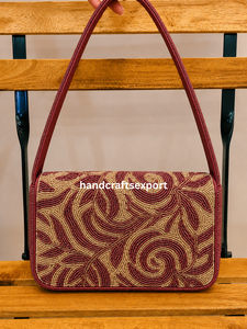 Handmade <b>Red</b> Gold Beaded Lightweight Luxury Shoulder Bag for Women with Floral Design Elegant Purse <b>Handbag</b> for Parties Weddings - Product Image 2