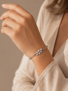Romantic Flower Diamond <b>Bracelet</b> Women's Silver Plated D Color Brilliant Cut Synthetic Lab Grown <b>Cute</b> Wedding Jewelry Elvora - Product Image 2