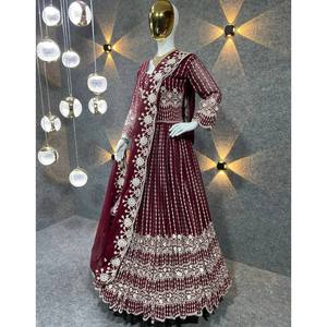 ชุด anarkali พร้อมจี้และ dupatta สวมสำหรับงานเลี้ยงตอนเย็นที่สวยงาม - Product Image 2