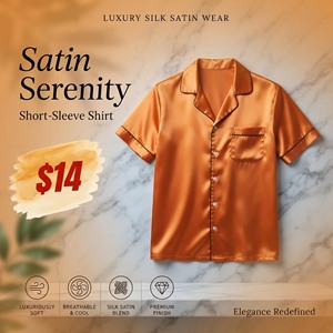 Men's <b>Short</b> <b>Sleeve</b> Silk Satin <b>Shirt</b> Turn Down Collar <b>Button</b> <b>Up</b> Top Casual Soft Silk Breathable Summer Wear Night <b>Shirt</b> Men - Product Image 1