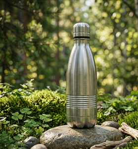 Stainless Steel Vacuum Insulated Water <b>Bottle</b> Round Minimalist Design for Camping Travel 24 Hour Thermal Retention - Product Image 1