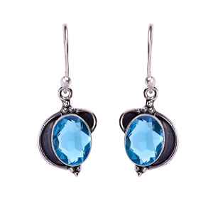 Teal <b>Tourmaline</b> Gemstone Oval Shape <b>Earrings</b> 925 Sterling Silver Vintage Style Handmade Jewelry Gift For Women - Product Image 3