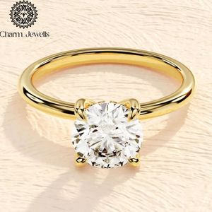 Bague de fiançailles pour femme Charm Jewells plaquée or jaune avec moissanite taille coussin, sertissage classique à griffes, certifiée IGI, 3 grammes - Product Image 1