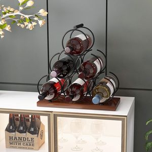 Portabottiglie da Bancone Mecor per 6 Bottiglie, Classico Rustico a 3 Livelli in Legno e Alluminio, Organizzatore da Tavolo per Vini - Product Image 2