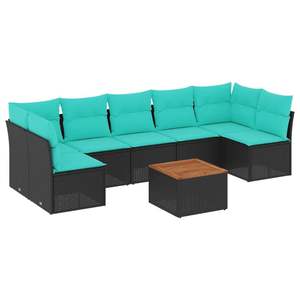 Set di divani da giardino in polyrattan nero da 8 pezzi con cuscini, eleganti mobili da esterno - Product Image 2
