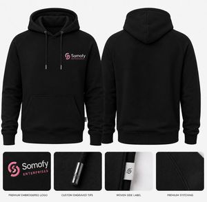 เสื้อฮู้ดผู้หญิงสีดำของ Somofy พิมพ์ลายปักโลโก้ ปรับแต่งได้ ทรงปกติ เหมาะสำหรับใส่ในฤดูหนาว ผลิตจากผ้าฝ้ายถัก 100% - Product Image 1