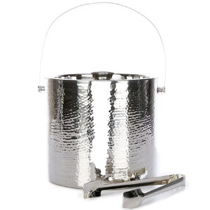 Elegante cubitera esférica dorada cepillada adornada con un delicado asa en forma de hoja para champán y eventos festivos a precios de mayorista. - Product Image 4