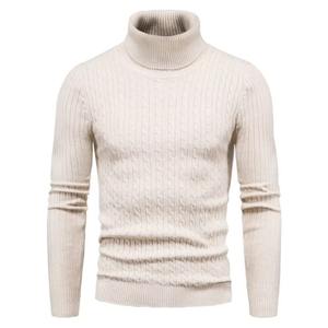 Suéter de Cuello Alto para Hombre, Transpirable, de Color Sólido, para Otoño e Invierno, Ajustado, de Poliéster/Algodón, Tejido - Product Image 1