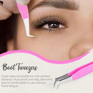 Juego de Pinzas Profesionales para Pestañas, Herramientas de Precisión de Acero Inoxidable con Estuche Negro para Extensión de Pestañas - Product Image 2