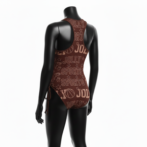 ชุดว่ายน้ำลายกราฟิกสีน้ำตาล ผ้าสแปนเด็กซ์ไนลอน 220 GSM ระบายอากาศได้ดี ยืดหยุ่น ผูกด้านข้าง พร้อมโลโก้สั่งทำพิเศษสำหรับผู้หญิง - Product Image 5