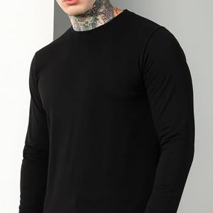 Ropa Casual Cómoda, Camiseta de Cuello Redondo para Hombre, Corte Regular, Mezcla de Algodón, Manga Larga - Product Image 1