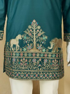 Coach Silk Multi Sequence Zari Embroidered <b>Kurta</b> Plain Straight Pants Two Piece Stitched <b>Women</b> Ethnic Outfit Set GX 414 - Product Image 5