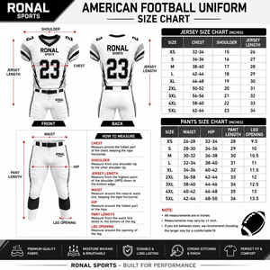 Uniforme de Fútbol Americano para Hombre RONAL SPORTS, Conjunto de Jersey y Pantalones Sublimados en Blanco y Negro, Ajustados, de Manga Corta, que Absorben la Humedad - Product Image 6