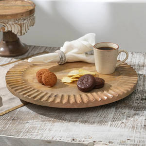 Mango Wood Lazy Susan Turntable for Table Wooden Charcuterie plated Cheese Board Extra Large Wooden <b>Serving</b> <b>Platter</b> - Product Image 3