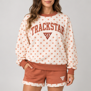 Women's Cream Inverse Polka Crew Neck 2-Piece <b>Shorts</b> <b>Set</b> Custom Casual Sportswear - Product Image 1