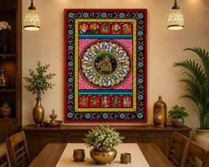 Radha <b>Krishna</b> Pattachitra <b>Painting</b> | Traditional Indian Folk Art Wall Decor | Handmade Ethnic Mythological Artwork - Product Image 2