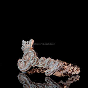 925 Sterling Silver VVS Moissanite Letter Cut Diamond Bracelet Conception Personnalisée Hip Hop Charms Bracelet Cubain Plaqué Or Rose - Product Image 2