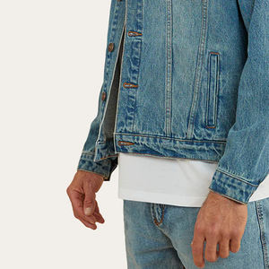 Veste en jean rose délavé à l'acide avec logo personnalisé, design vintage, fermeture éclair, imprimé, pour homme - Product Image 6