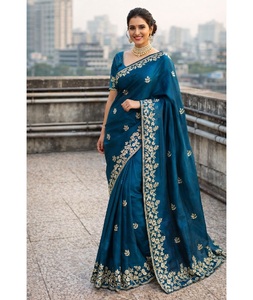 Sari Tradicional Indio de Satén Fenddy con Bordado y Adornos de Dori para Bodas y Eventos Festivos para Mujeres - Product Image 1