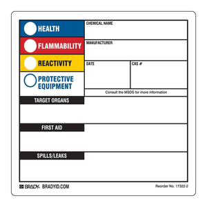 Etiquetas de Identificación de Riesgos Brady HMIG - Etiquetas Autoadhesivas Resistentes al Agua y con Grabado en Relieve para Seguridad Química y Manufacturera - Product Image 1
