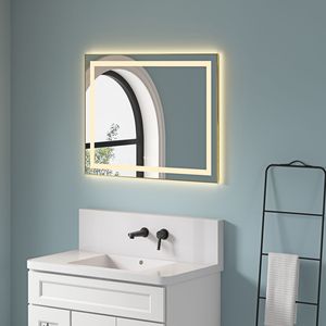Specchio LED da Bagno 36 X 28 Pollici con Illuminazione Frontale e Posteriore, Montaggio a Parete, Cornice in Alluminio, Antiappannamento, Memoria, Disponibile in 3 Misure - Product Image 1