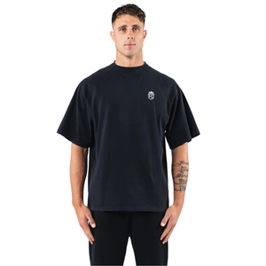 T-shirt homme League Box Tee noir à manches courtes, tendance, coupe oversize, décontracté, en coton premium, pour la gym et le streetwear, vente en gros - Product Image 1