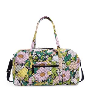 Floral Print Quilted Sport Duffel <b>Bag</b> Large Capacity Zipper Closure Travel Weekender <b>Bag</b> Genuine Leather Durable Lightweight - Product Image 1