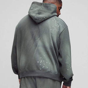 Men Olive Green Tracksuit <b>Paint</b> Splatter Hoodie Jogger <b>Set</b> Oversized Streetwear Wholesale Custom Logo - Product Image 5