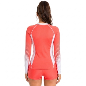 Women Long Sleeve Rash Guard Color Blocked Quick Dry Stretch Swim <b>Top</b> Sublimation Print Full Sleeve Spandex Polyester - Product Image 2