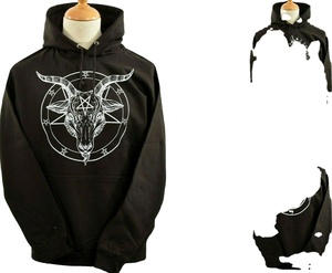 Sweat à capuche unisexe Baphomet avec fermeture éclair, 100% coton molletonné, hiver, pentagramme, satanique, occulte, église du Satan, chèvre, gothique - Product Image 1