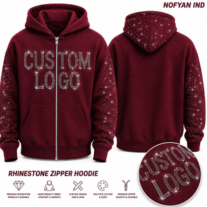 Sudadera con Cremallera Personalizada con Pedrería, Corte Regular, Estilo Urbano, Tejido Grueso 100% Algodón, Secado Rápido, Transpirable, Ecológica - Product Image 1