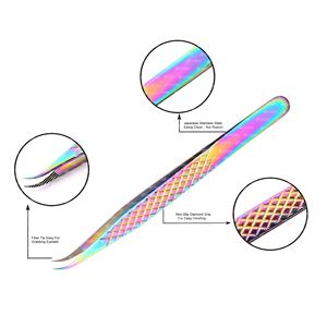 Pinzas de extensión de pestañas multicolores de etiqueta privada Punta de fibra de agarre de diamante Pinzas de pestañas de bajo costo de acero inoxidable Punta puntiaguda - Product Image 2
